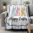 thumbnail image 2 of Happy Easter Blanket Soft Cozy Warm Throw Blanket for Couch, Plush Fuzzy Flannel Fleece Blankets for Sofa, Cute Lovely Colorful Rabbits Silhouette Blue Plaid Bed Blankets Gifts for Men, 32"x48", 2 of 9
