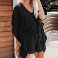 thumbnail image 4 of Womens Summer Rompers Trendy V Neck Ruffle Short Sleeve Drawstring Tummy Control Romper Batwing Sleeve Jumpsuits, 4 of 6