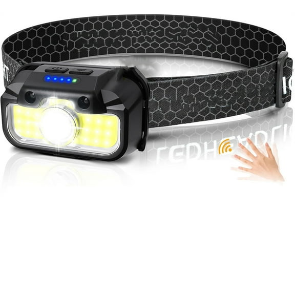 Tutuviw Headlamp Flashlight 1300 Lumen Ultra Adjustable Head Lamp with White Green Red 14 Mode Waterproof Motion Sensor for Adults & Kids Camping, Hiking, Running, Fishing