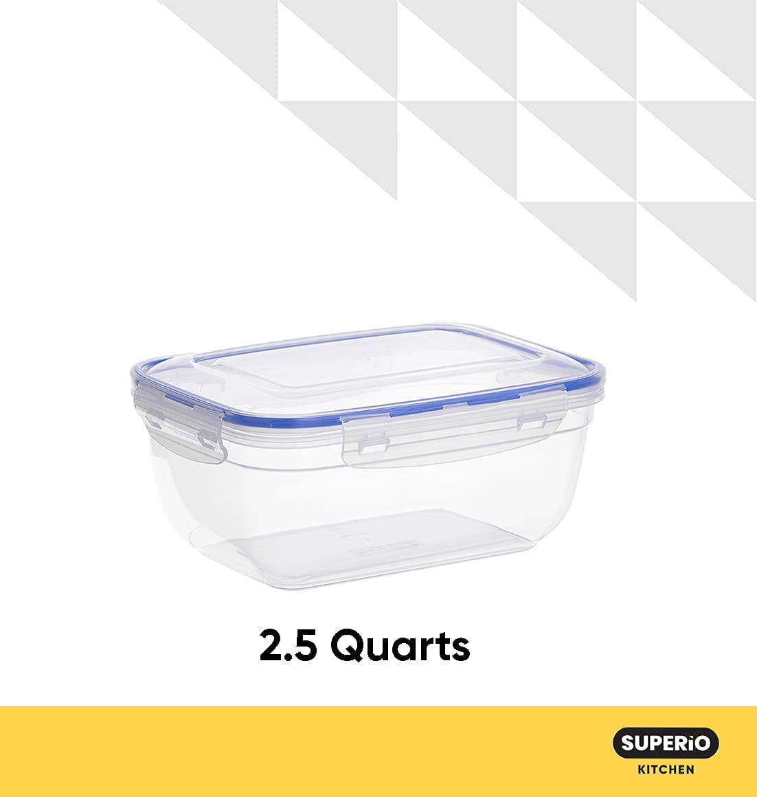 Superio Sealed Food Storage Containers, 10 Cup, 80 Oz, Airtight Leak Proof Meal Prep Containers, Rectangle Shape, Microwave and freezer safe, BPA-free Plastic (4, 2.5 Quart)