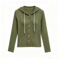 thumbnail image 4 of Women's Button Front Ribbed Knit Hooded Cardigan, Drawstring Long Sleeve Casual Lightweight Sweater for Women, Sizes S-2XL, 4 of 4