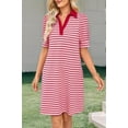 thumbnail image 4 of Women'S Summer Casual Striped V Neck Short Sleeve Flowy A Line Mini Dresses Red S, 4 of 8