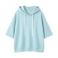 thumbnail image 2 of AKOEE Women's Oversized Hoodie Plus Size Batwing 3/4 Sleeve Hooded Sweater Loose Drawstring Plain Sweatshirts (2XL, Sky Blue), 2 of 6