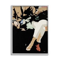 Stupell Industries Upscale Fashion Couple Sitting Stark Pop Style Graphic Art Gray Framed Art Print Wall Art, Design by Beth Ann Lawson