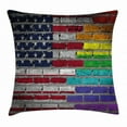 thumbnail image 1 of Pride Decorations Throw Pillow Cushion Cover, Grunge Dark Brick Wall with American and Rainbow Flag Painted Together, Decorative Square Accent Pillow Case, 18 X 18 Inches, Multicolor, by Ambesonne, 1 of 2