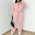 thumbnail image 5 of Women's Fall 2 Piece Lounge Sweatsuits Set Zip Up Sweatshirt Jacket Wide Leg Sweatpants Lounge Sets Tracksuit Y2k Pink 2XL, 5 of 5