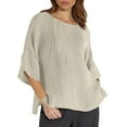 thumbnail image 1 of Daznico Hauts pour Femmes, Hauts d'Été pour Femmes, T-Shirts à Manches 3/4 Col Rond Imprimé Floral Ample Décontracté Tunique en Lin Blouse, T-Shirts pour Femmes, Chemises pour Femmes, 1 of 5