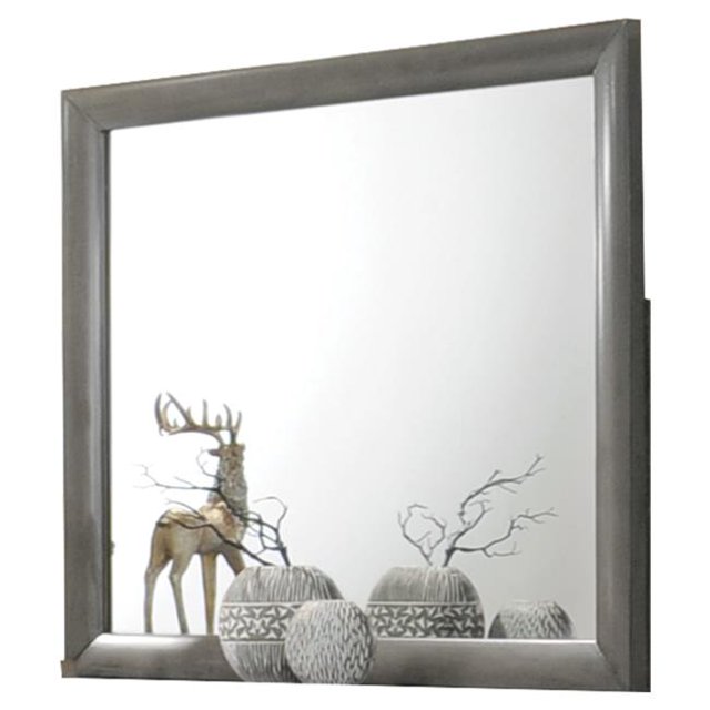 Benzara BM205576 Miroir en Bois de Style Transition avec Forme Rectangulaire&44; Gris & Argent