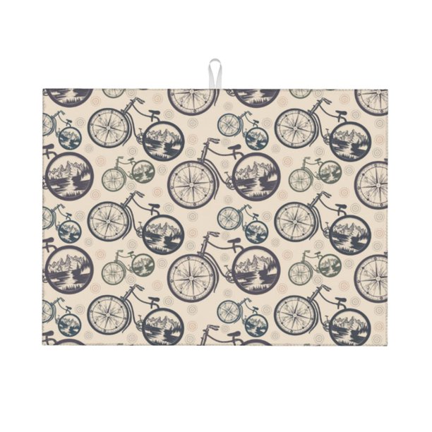 Fotbe Compass And Mountains In Bicycle Wheels Alfombrilla de Secado para Cocina con Estampado, 18x24 Pulgadas