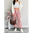 thumbnail image 2 of Womens Cropped Striped Pants Casual High Waisted Stretchy Straight Leg Denim Pants with Pockets, 2 of 6