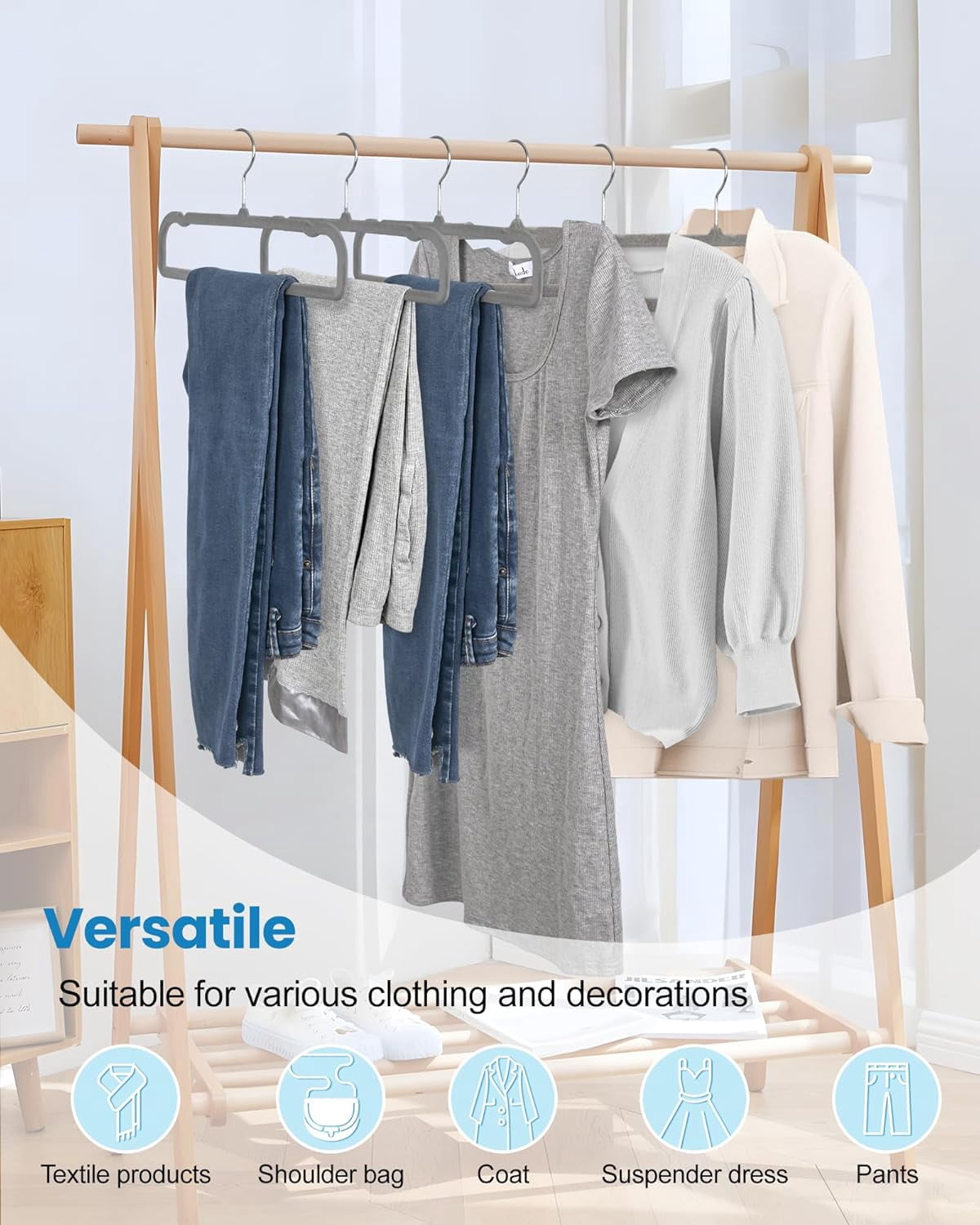 Velvet Hangers Non Slip - 20 Pack Pants Hangers for Closet - Thin Space Saving Clothes Hanger - Strong, Durable, Jean Perchas with 360 Degree Rotatable Hook for Tank Top (Black Silver Hook)