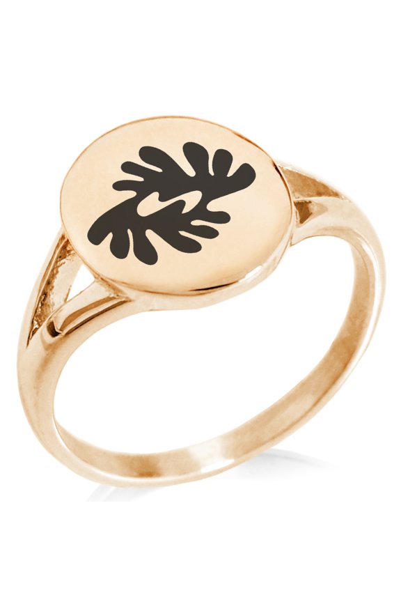 Stainless Steel Aztec Peace Rune Minimalist Oval Top Polished Statement Signet Ring