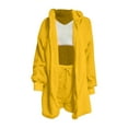thumbnail image 4 of Women's Fuzzy Fleece 3 Piece Sets Pajamas Outfits Warm Soft Hooded Cardigan Jacket Coat and Crop Top Shorts Set Ladies Clothes, 4 of 5