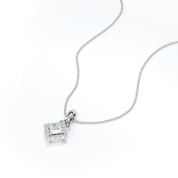 JeenMata 1.15 Carat Princess Cut Moissanite - Prong Set - Cluster Pendant Necklace - 18K White Gold Plating Over Silver