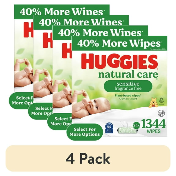(4 pack) Huggies Natural Care Sensitive Baby Wipes, Unscented, 24 Packs, 1344 Total Count (Select for More)
