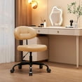 thumbnail image 2 of Misolant Vanity Chair with Back, Small Armless Cute Office Chair with Wheels and Lumbar Support, Comfy PU Leather Desk Computer Chairs with Adjustable Height, 360° Swivel for Home Bedroom, Khaki, 2 of 16