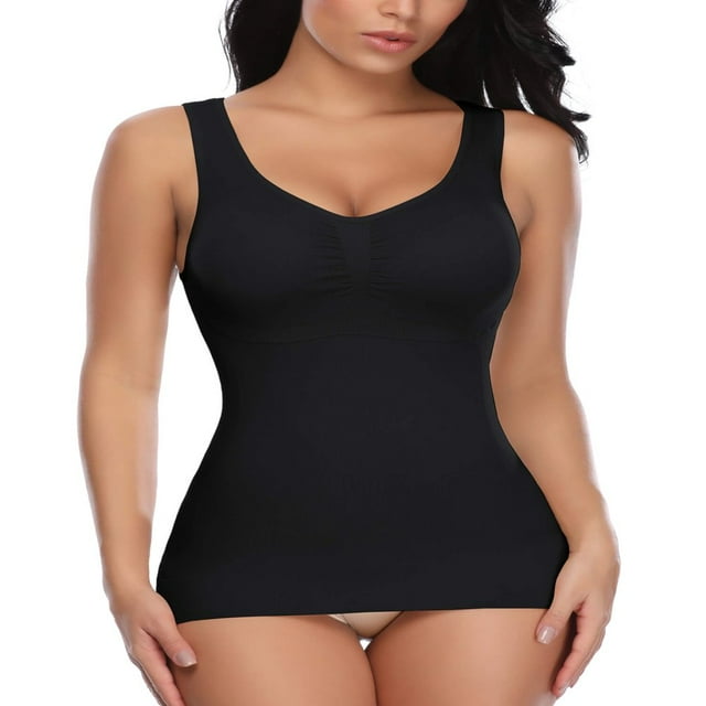 QUTETN 2 Packs Women‘s Shapewear Camisole with Built-in Bra - Tummy Control Compression Tank Tops