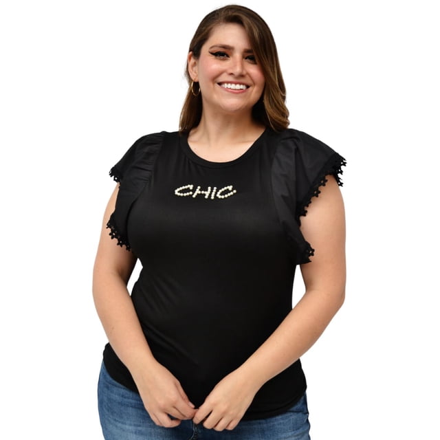 Blusa con manga ancha en talla extra, modelo 3811 (Negro) negro 38 Roman Fashion Blusa extra 3811