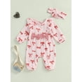 thumbnail image 4 of Suealasg Baby Girls Rompers Bowknot Print Round Neck Long Sleeve Bodysuits + Headband Infant Girls Fall Clothes 0-12 Months, 4 of 9
