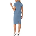 thumbnail image 4 of INSPIRE CHIC Women's Business 2 Piece Suit Set Short Sleeve Work Blazer Jacket and Pencil Skirt 3XL Grey Blue, 4 of 7
