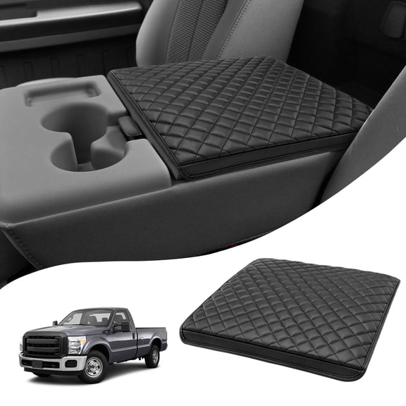KBH Center Console Cover for 2011-2016 Ford F250 F350 F450 Super Duty with Jump Seat Console, Black Leather Armrest Cover Cushion Pad for F250 Accessories Truck Interior