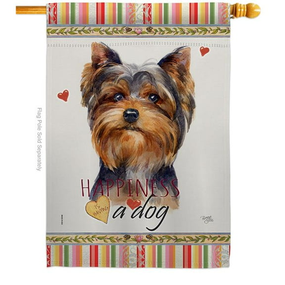 Breeze Decor H110234-BO 28 x 40 in. Dog Torkshire Terrier Happiness Double-Sided Decorative Vertical House Flag