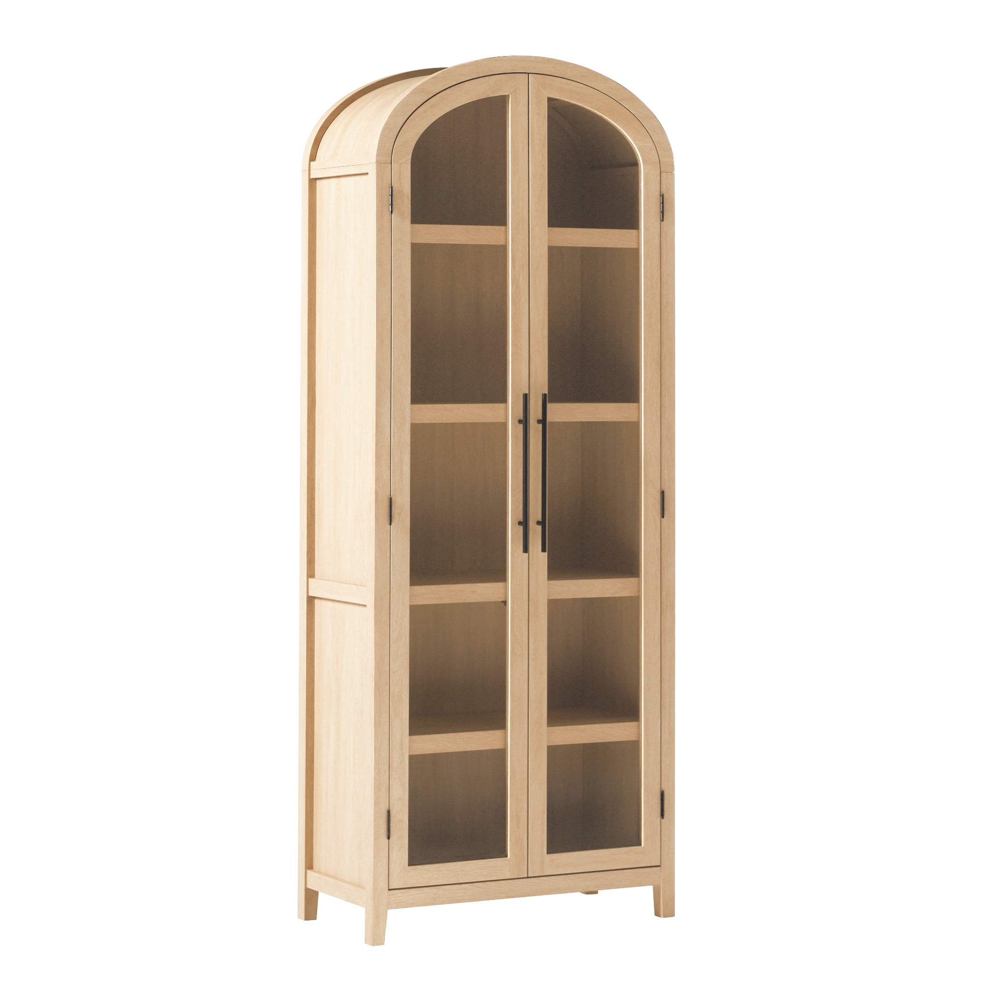 Walker Edison Modern Arched Bookcase with Glass Doors, Coastal Oak