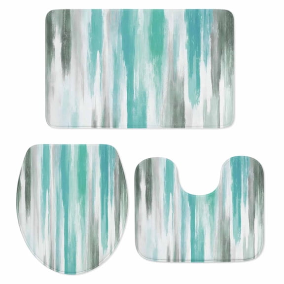 Abstract Grey Bathroom Rugs Set Teal Green Mottled Gradient Texture Farmhouse Non Slip Absorbent Soft Bath Mats 3 Piece Set with Bathroom Rug, U-Shaped Floor Mat, Toilet Seat Cover Small Size