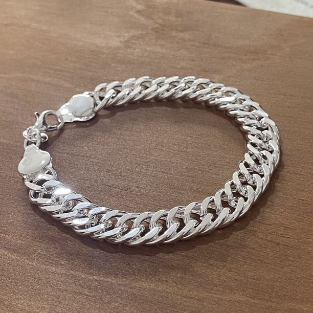 Pulsera de Metal de Plata de Ley 925 100% sólida para mujeres y hombres, pulsera de cadena brillante hecha a mano Vintage, regalo de cumpleaños y Navidad