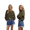 thumbnail image 2 of Women'S Oversized Cropped Cardigan Sweater Open Front Long Sleeve Button Down Knit Outwear Green S, 2 of 7