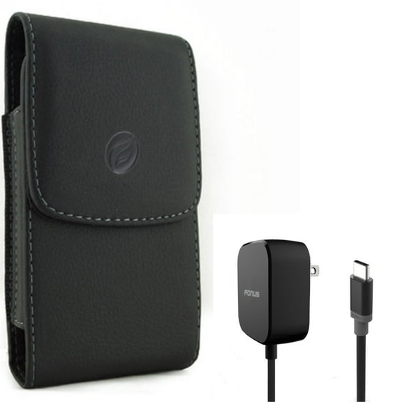 Fast Home Charger & Case Belt Clip for Samsung Galaxy S21,S20 - 15W 5ft Long Type-C   Leather Holster Cover Combo