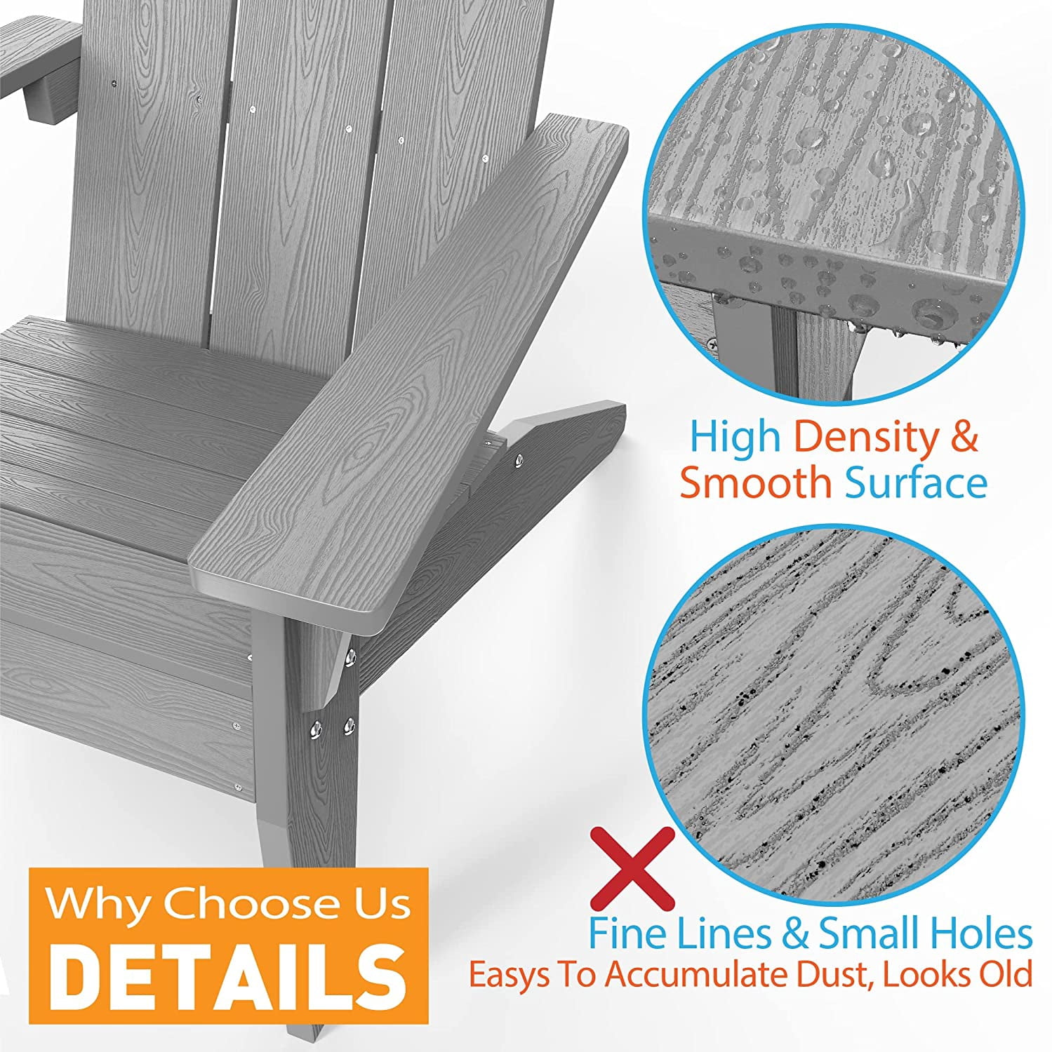 Adirondack Chairs Weather Resistant with Cup Holder,Unfinished, Patio Seating, Patio Chairs Furniture, Lounge Chairs for Outside, Plastic Lawn Chair, Outdoor Chair (1, Gary)