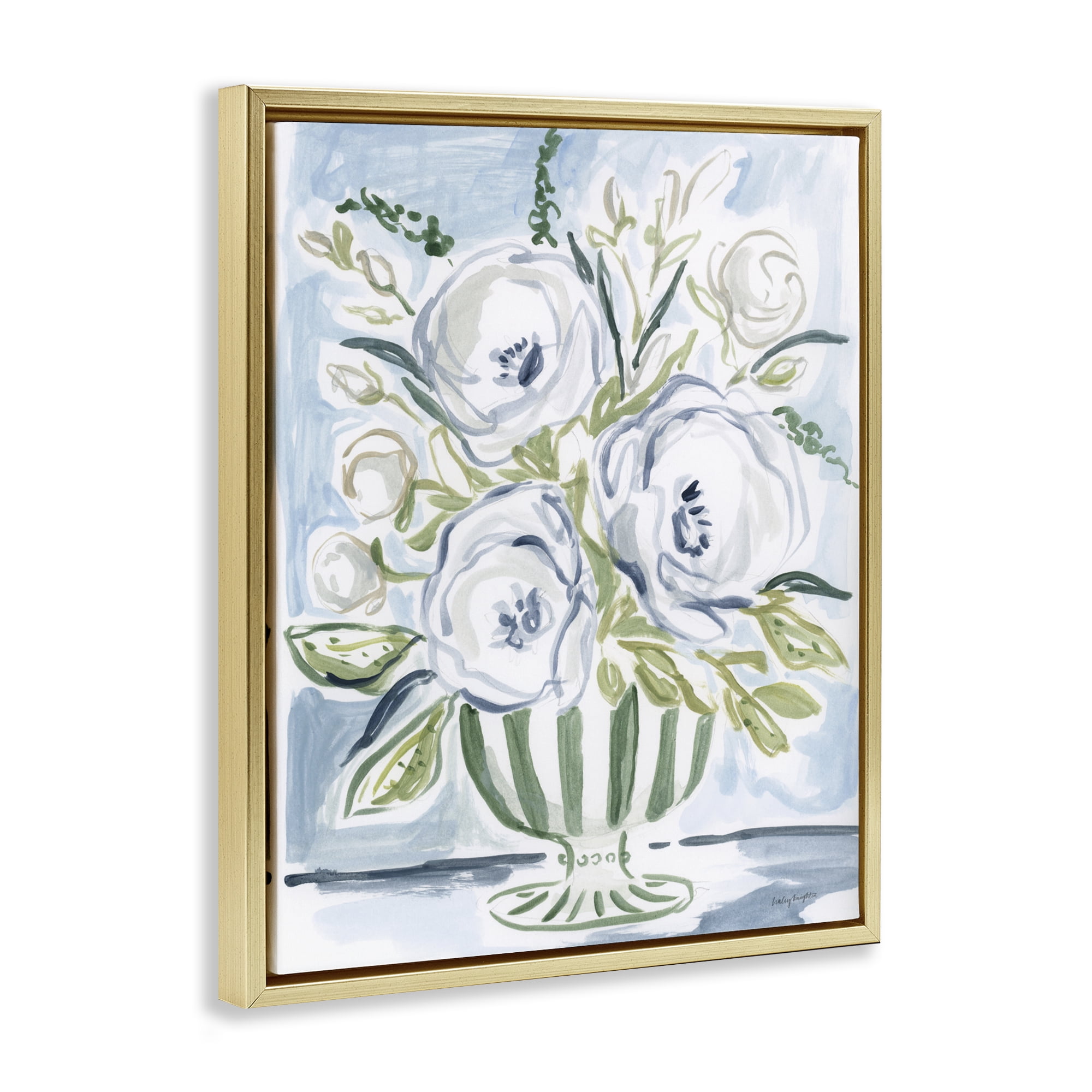 Stupell Industries Fiona Pastel Floral Bouquet Gold Framed Floater Canvas Wall Art, design by Haley Knighten