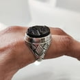 thumbnail image 4 of Rough Black Tourmaline Mans Ring, Natural Black Tourmaline, Silver Jewelry, 925 Silver Ring, Birthday Gift, Heavy Mens Ring, Arabic Design, Ottoman Style Ring, Christmas, Turkey Mens Signet Ring, 4 of 7