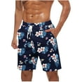 thumbnail image 2 of MELDVDIB Mens Swim Trunks Big & Tall Swimsuit Elastic Waist Floral Print Swim Board Shorts Bathing Suit Summer Casual Hawaiian Beach Shorts with Pockets Dark Blue XL, 2 of 5