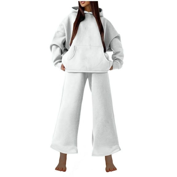 Womens Fashion Hoodie and Sweatpant Sets for Women Lounge Sports Jogging Outfits Fall Winter Loose Sweatsuits (XL, White)