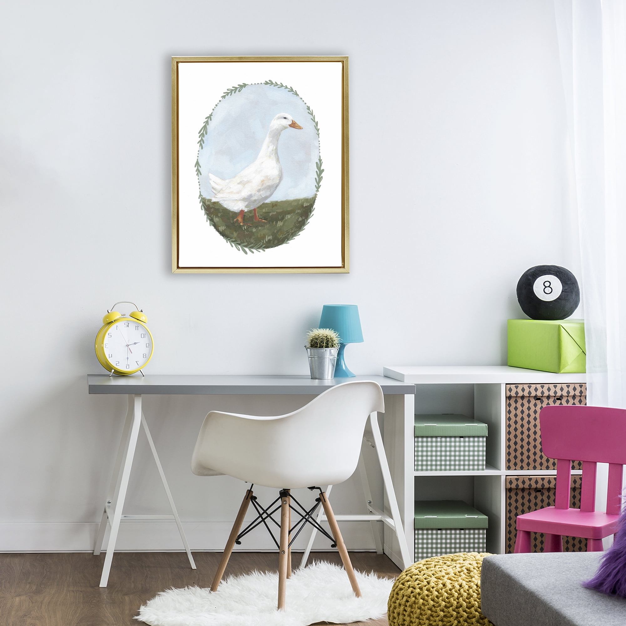 Stupell Industries Gentle Duck in Meadow Gold Framed Floater Canvas Wall Art, design by Sara Baker
