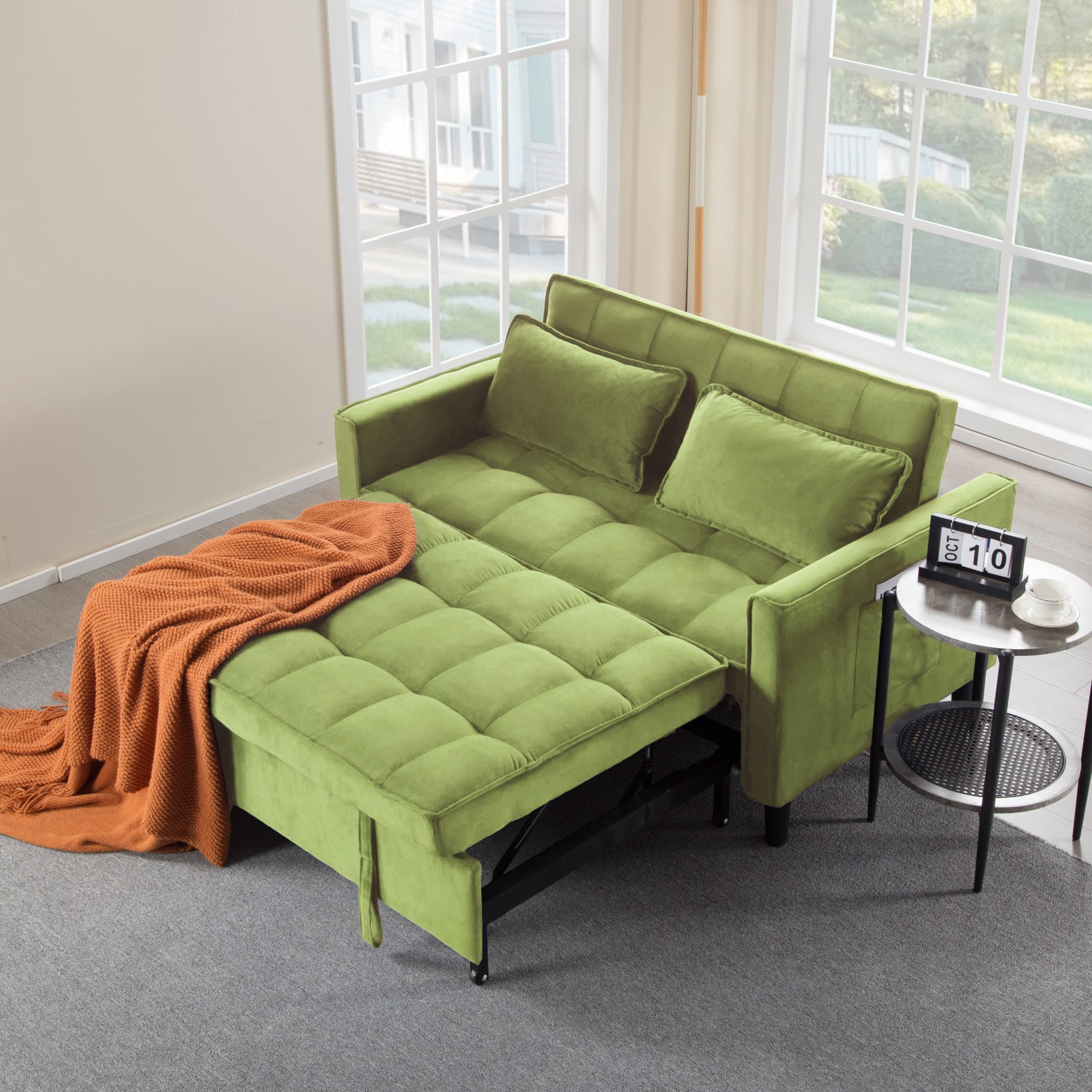 Gewnee 53.94" Pull-Out Sofa Bed – Convertible Twin Size Sleeper Bed,3 Adjustable Backrest Angles & Storage Side Pocket for Living Room,Office,Guest Room.Olive Green