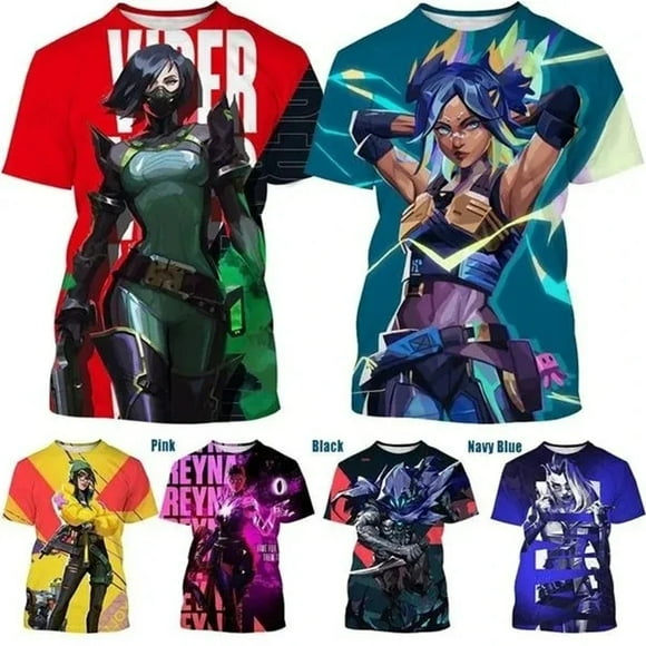 Juego Valorant Camisetas con estampado 3D para hombre y mujer, moda de verano, informal, de manga corta, estilo Harajuku, ropa de calle, unisex