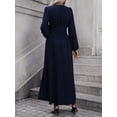 thumbnail image 4 of Women V-Neck Elegant Long Sleeve Pleated Elastic Dresses Casual Classic Side Slit Maxi Dress, 4 of 5