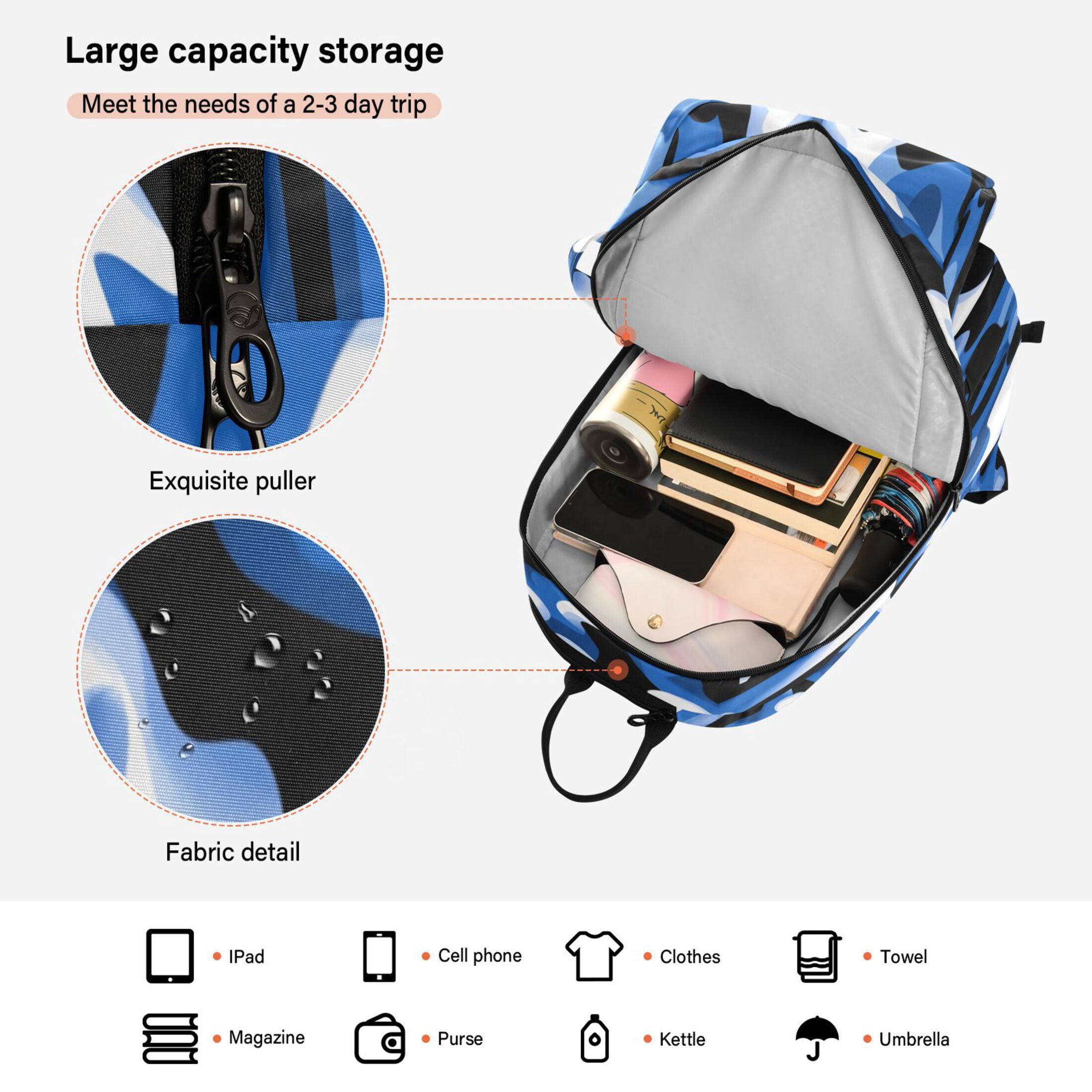 2 Racquet Holder Tennis Backpack Tennis Racket Covers Gym Bags Digital Blue and Black