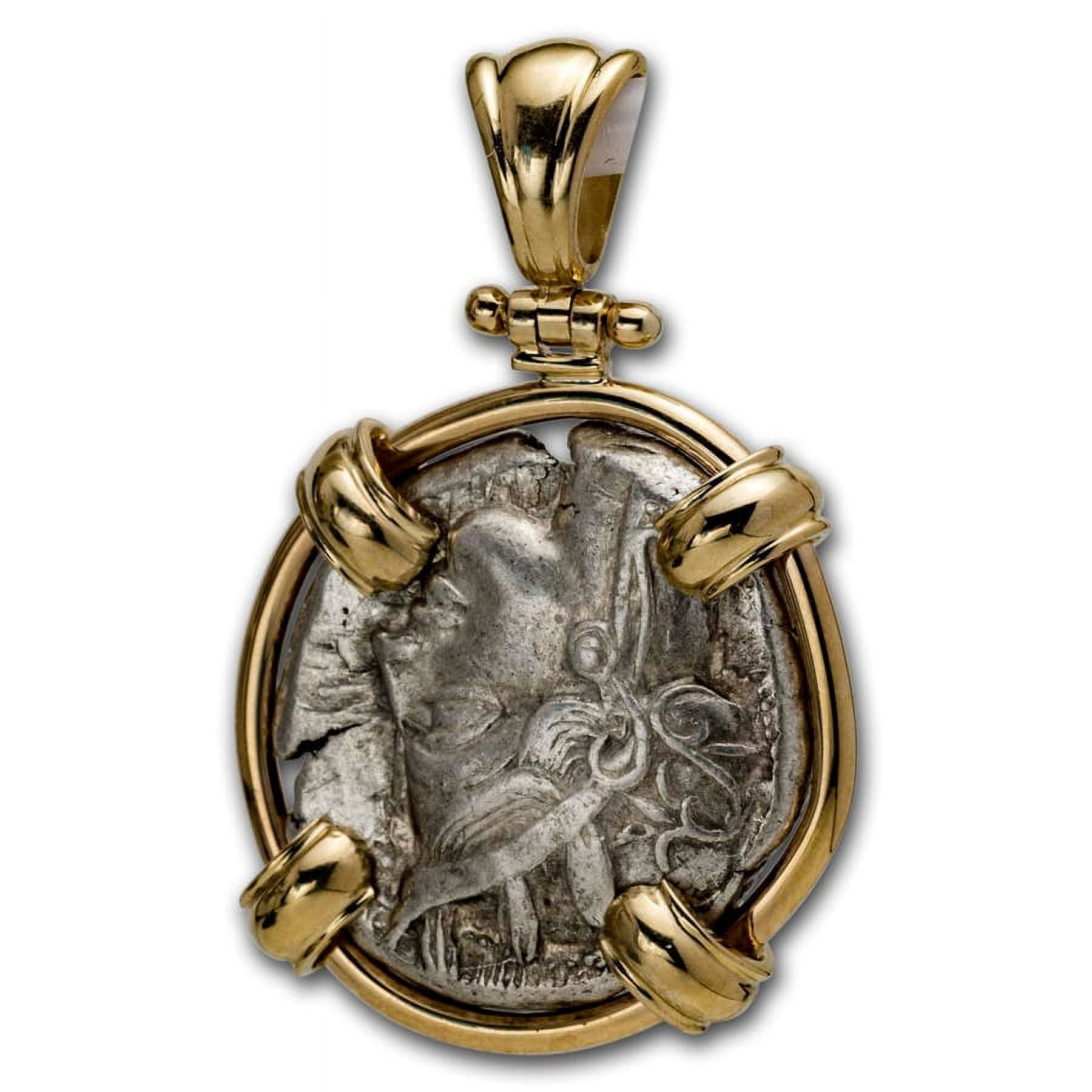 Attica Athens Silver Tetradrachm Owl (440-404 BC) 14 K Gold Bezel