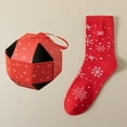 thumbnail image 2 of IWRICH Christmas Socks Snowflake Reindeer Santa Graphic Soft Cozy Mid Calf Tube Socks for Fall Winter Brick Red, 2 of 3