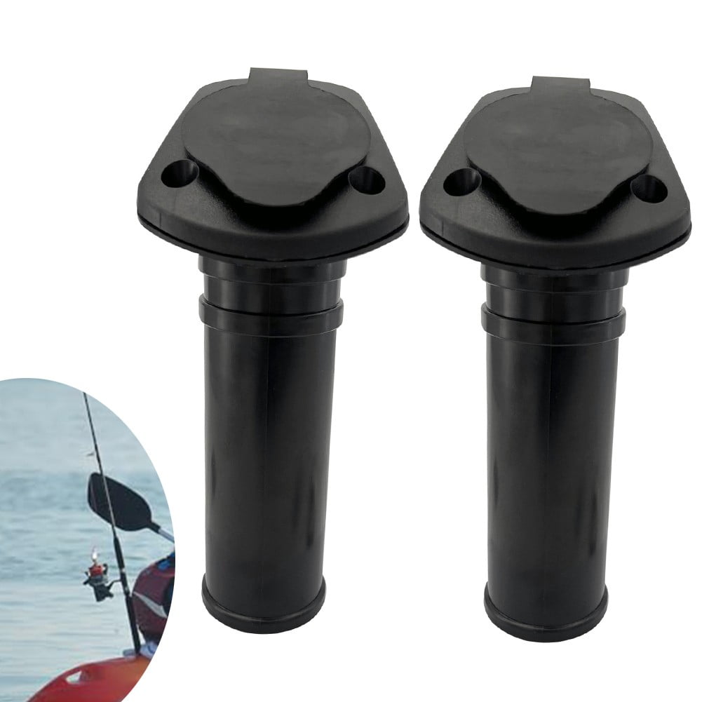 Baguer 2 Pack Flush Mount Fishing Rod Holders 30° Angle PC+ABS Boat Kayak Canoe Rack with Cap Black