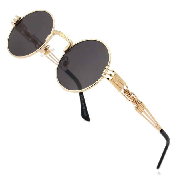 Gafas de sol AIEYEZO Steampunk con montura redonda de metal 100% UV400
