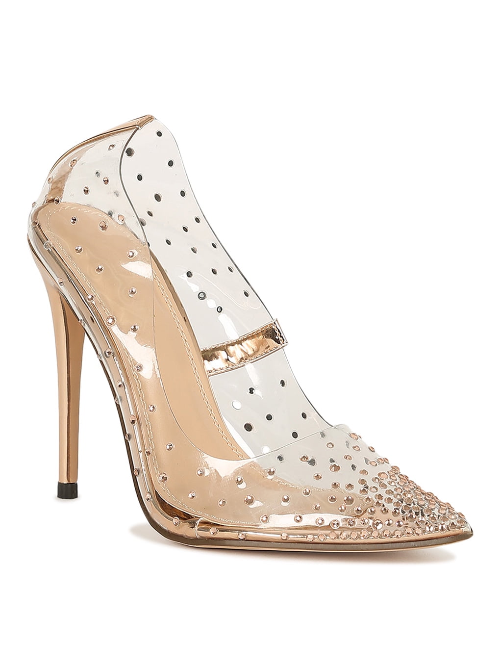 clear rhinestone pumps