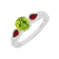 thumbnail image 2 of Sterling Silver with Natural Peridot, Garnet and White Zircon Three Stone Ring, 2 of 5