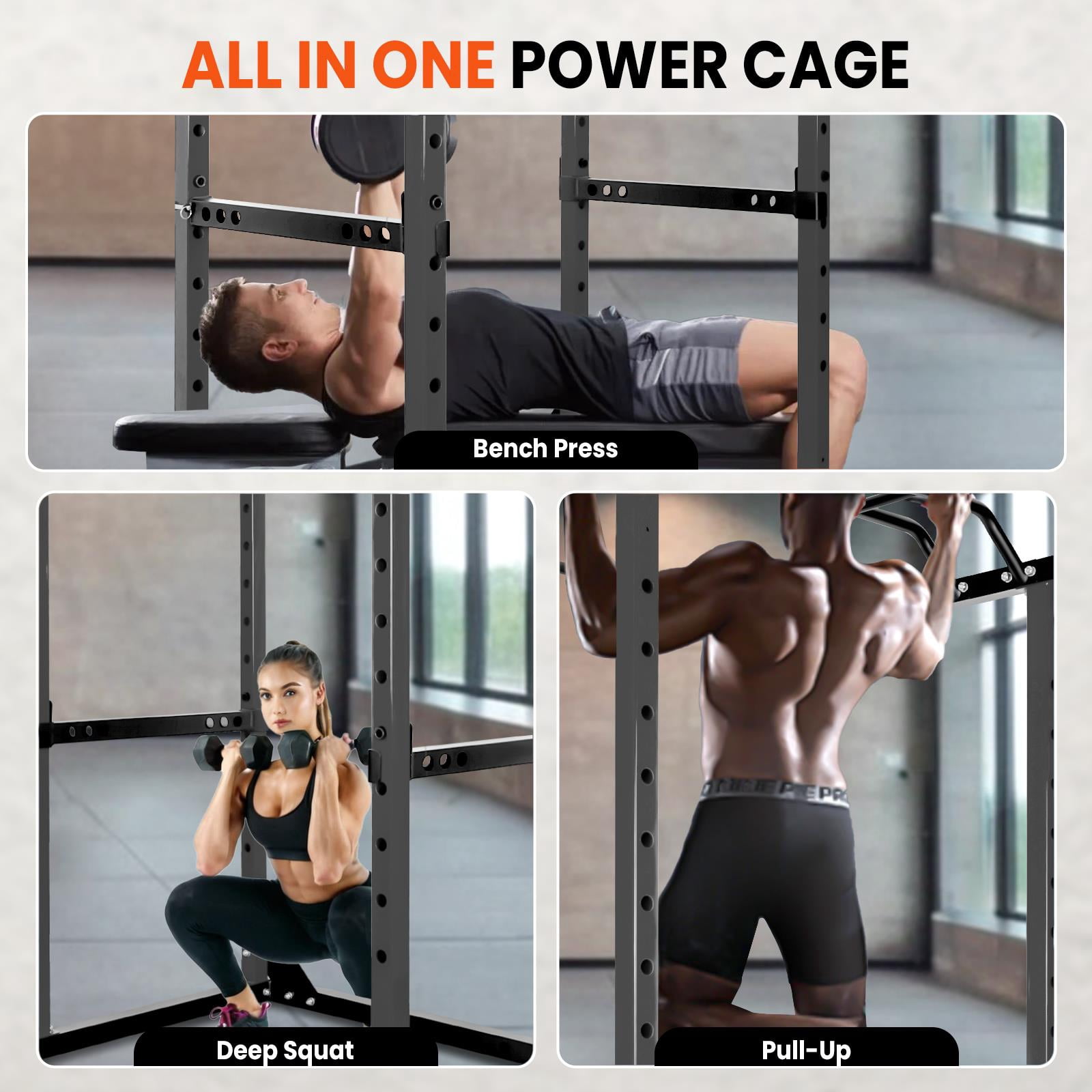 1200 Lb Capacity Black Power Cage,Multi-Functional Power Rack With J-Hooks And Safety Bars,Sturdy Iron Construction For Heavy Lifting,Gym Power Cage For Home Gym Strength Training,Black