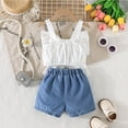 thumbnail image 5 of Girls 2 Piece Summer Outfit Big Bow Front Top & Lace Flower Applique Denim Shorts Cute Casual Clothes for Kids White Size 2-3 Years, 5 of 6