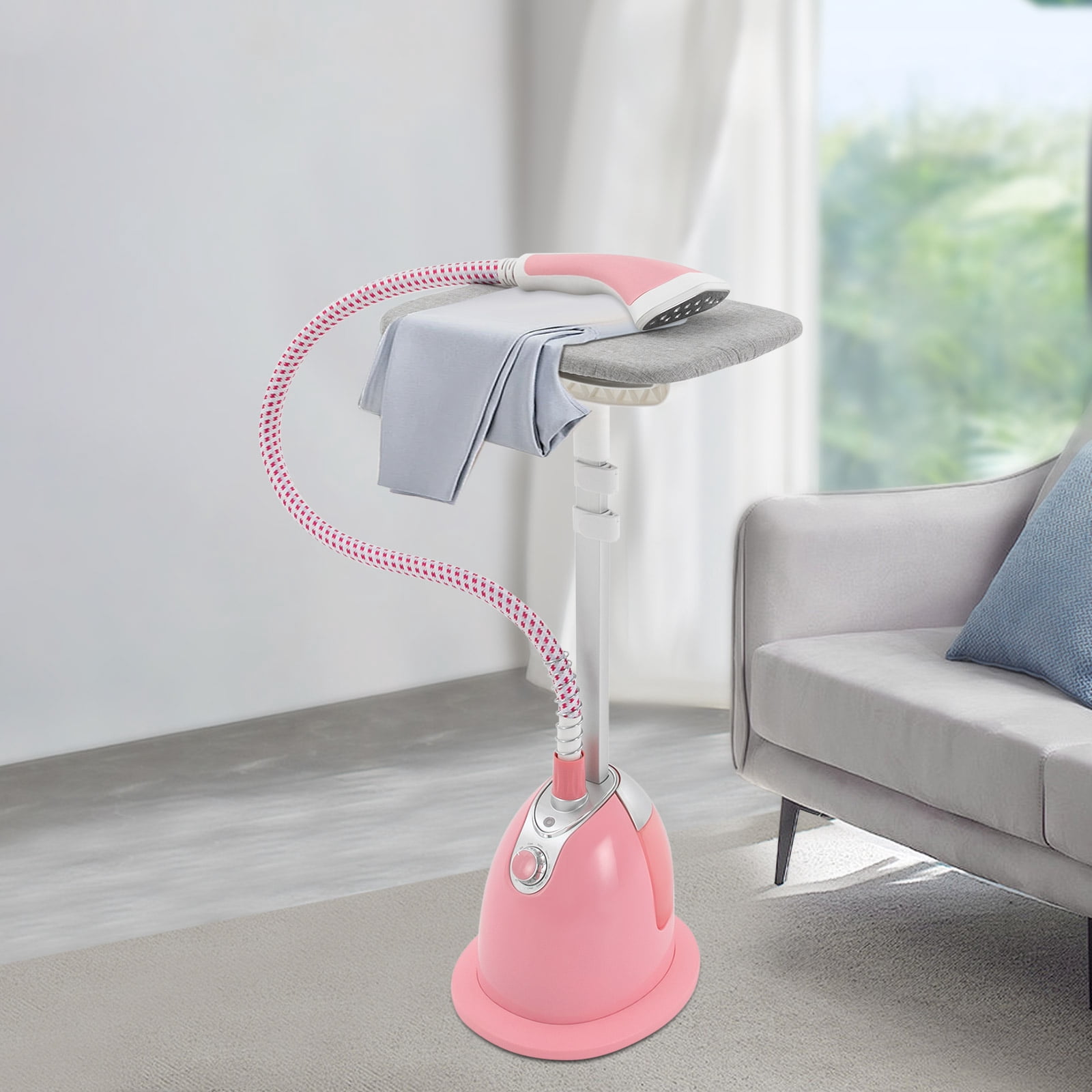 1 PCS 1350W Pink Standing Steamer for Clothes, Professional Garment Steamer with Ironing Board, Steaming Wrinkle Remover, Adjustable Height